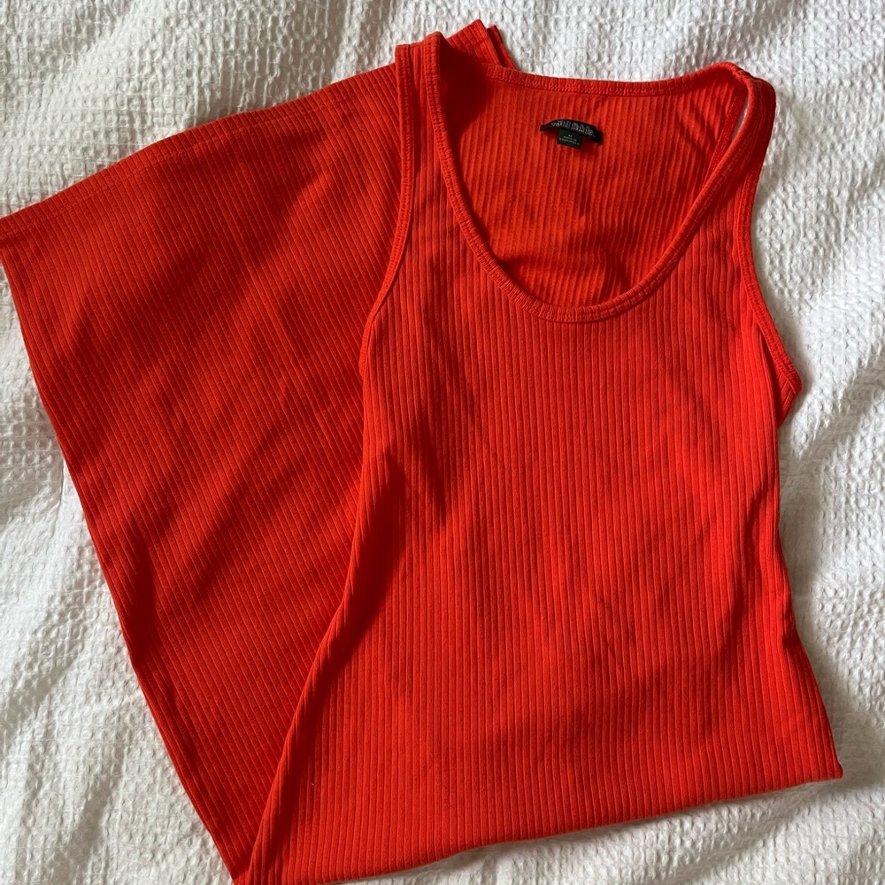 WILDFABLE ORANGE/RED MIDI RIBBED OPEN BACK DRESS SIZE M